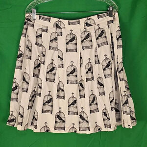 Beebop & Wally Womens‎ White Black Raven Pleated Skirt Large
